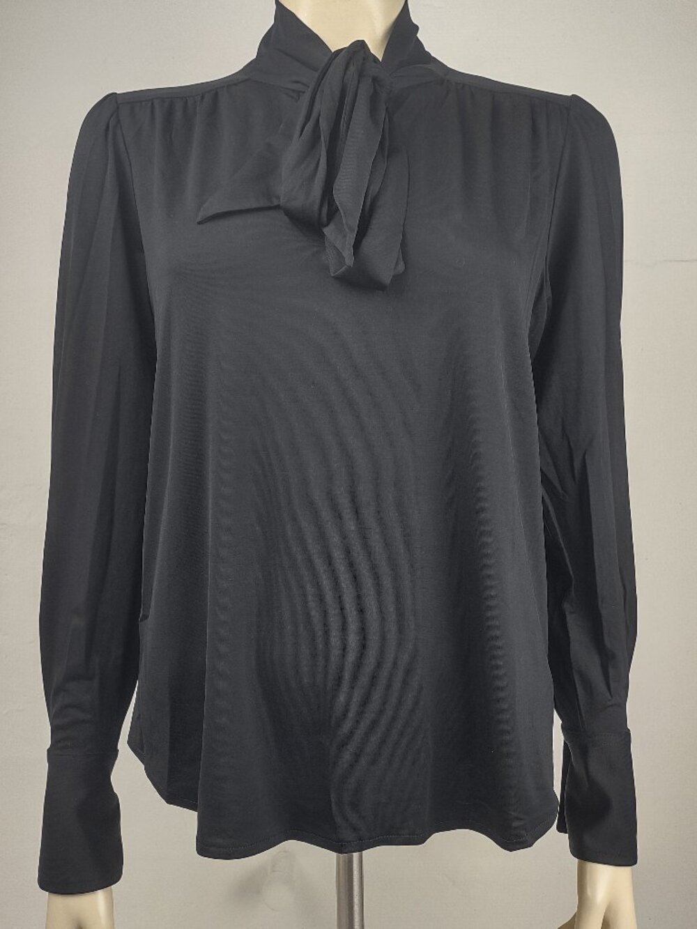 NWT LOFT black mock neck tie front long sleeve blouse top blouse ladies Medium